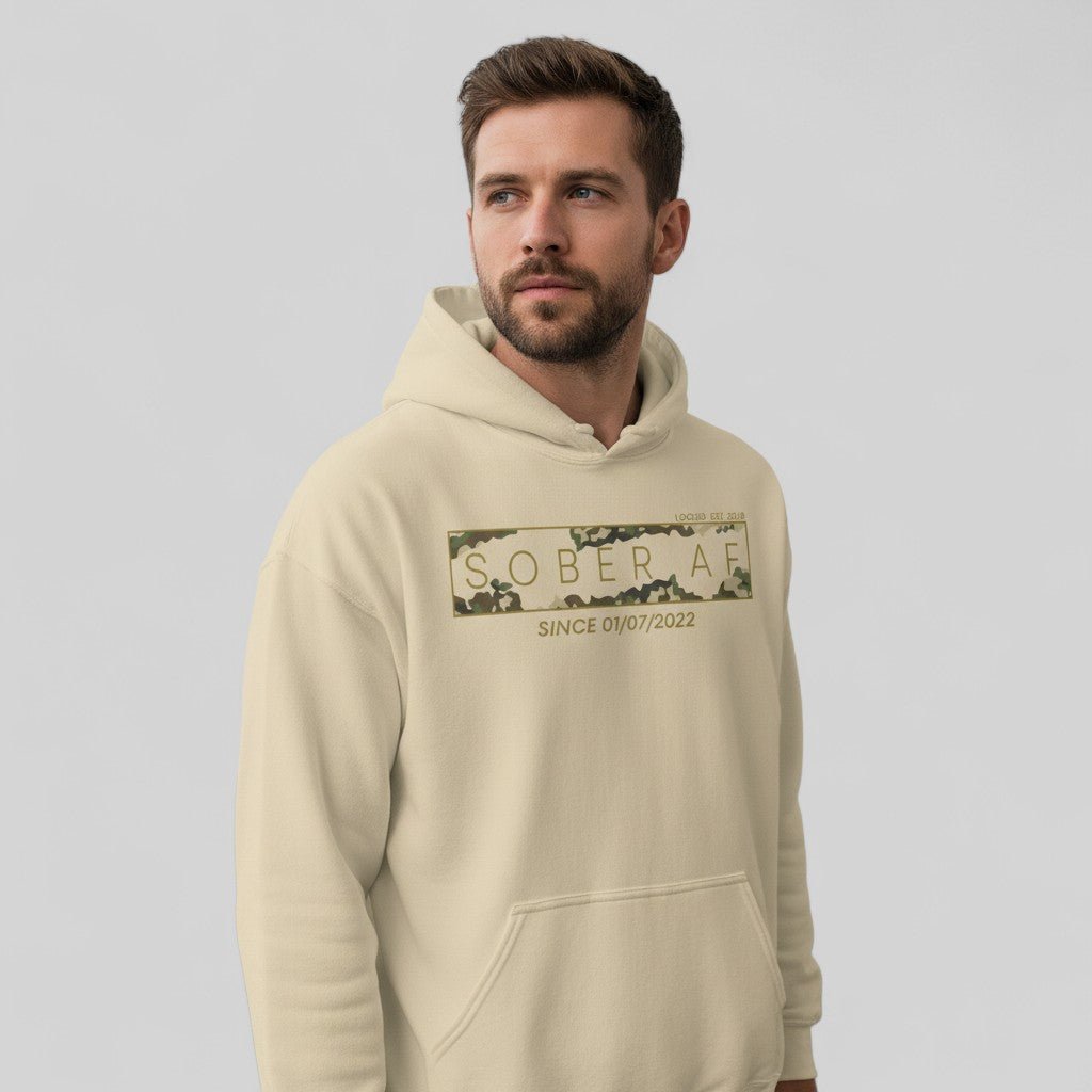 Recovery Hoodie | Men's Sober AF Camo Hoodie with Custom Sober Date