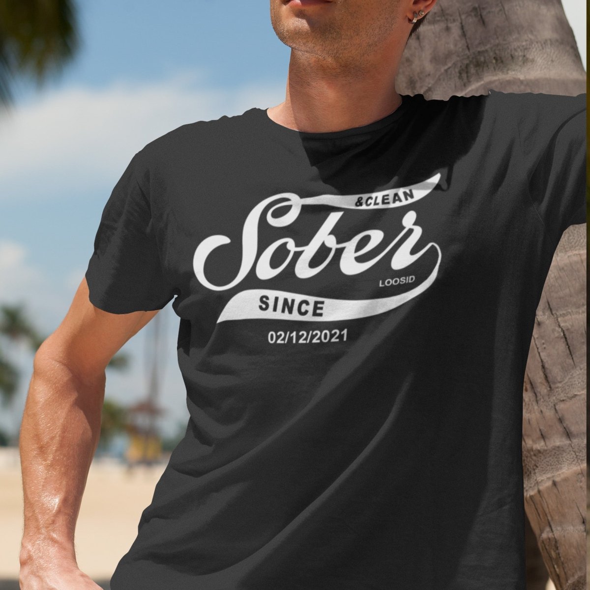 Mens Sober Since T-Shirt w/ Personalized Sobriety Date
