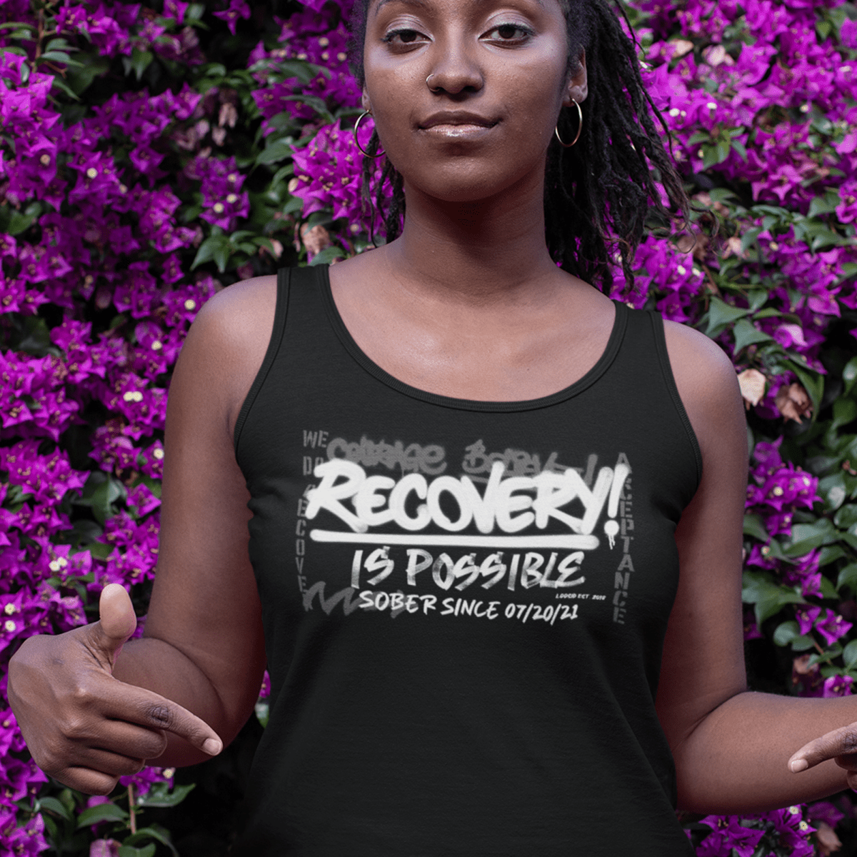 Women’s Recovery Is Possible Racerback Tank w/ Personalized Sobriety Date