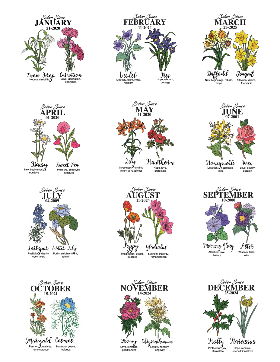 Sober Since Monthly Flower Racerback Tank – Personalized with Your Sober Date