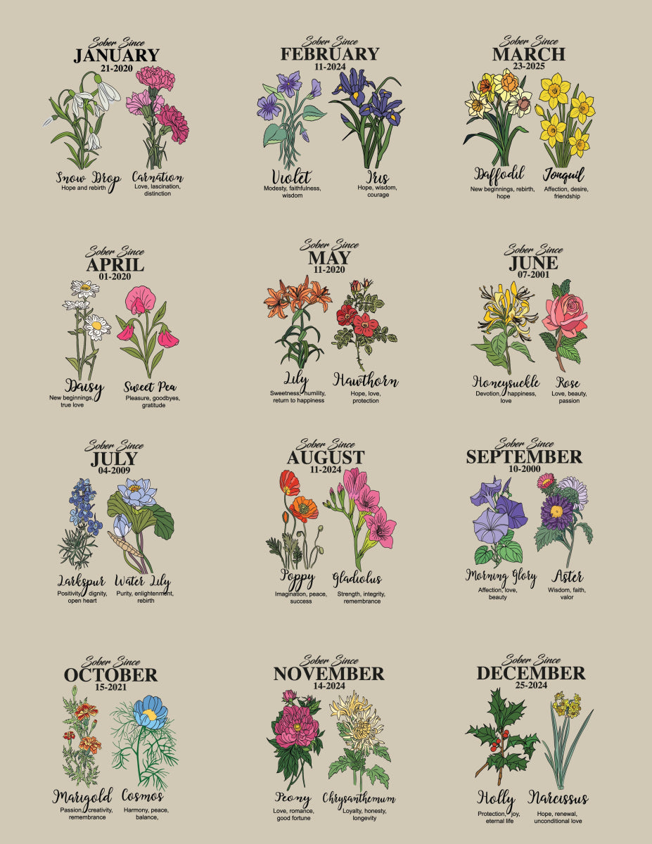 Sober Since Monthly Flower Racerback Tank – Personalized with Your Sober Date
