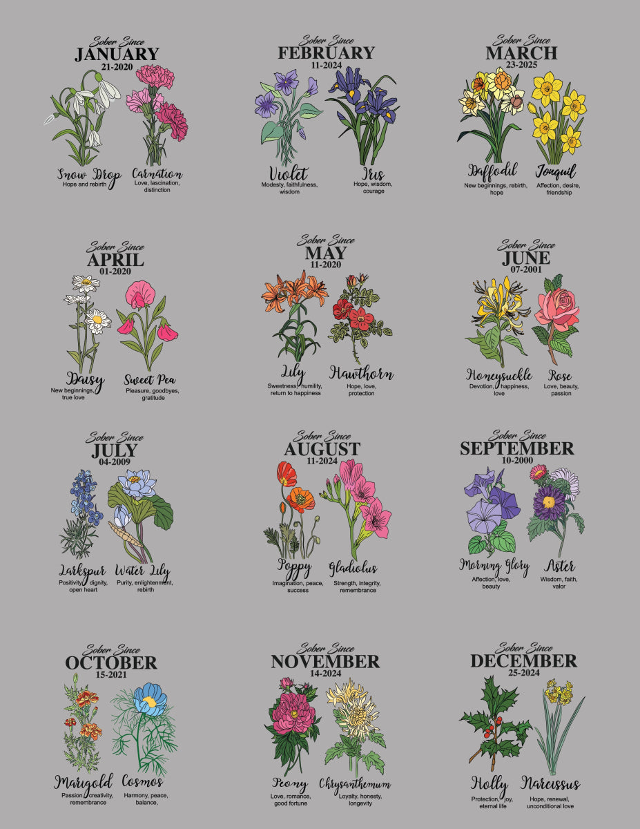 Sober Since Monthly Flower Sweatshirt – Personalized with Your Sober Date