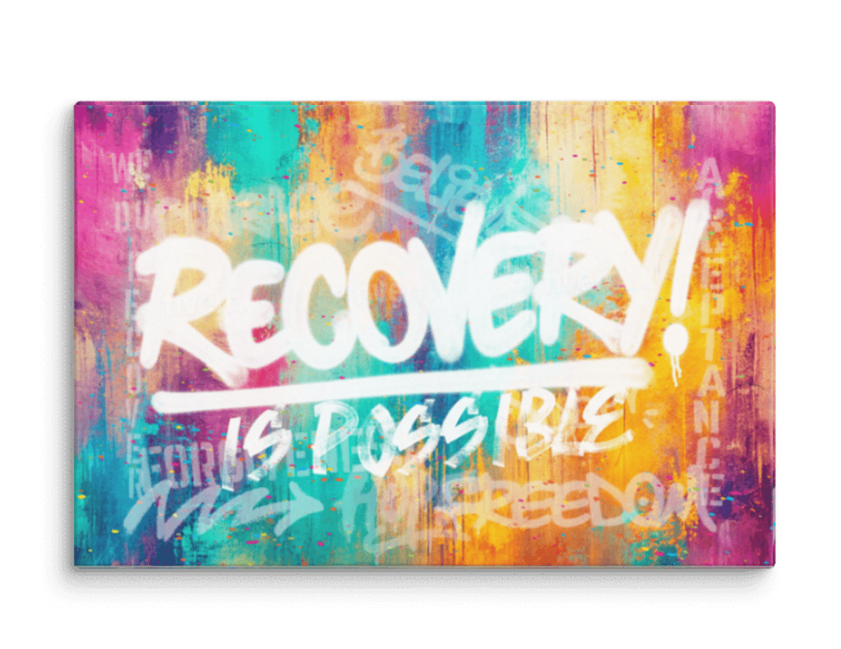 Inspiring Sobriety Art canvas with the word “Recovery” in street-style design