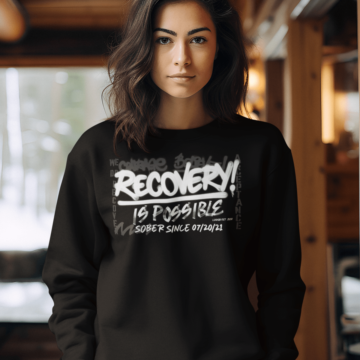 Women’s Recovery Is Possible Sweatshirt w/ Personalized Sobriety Date
