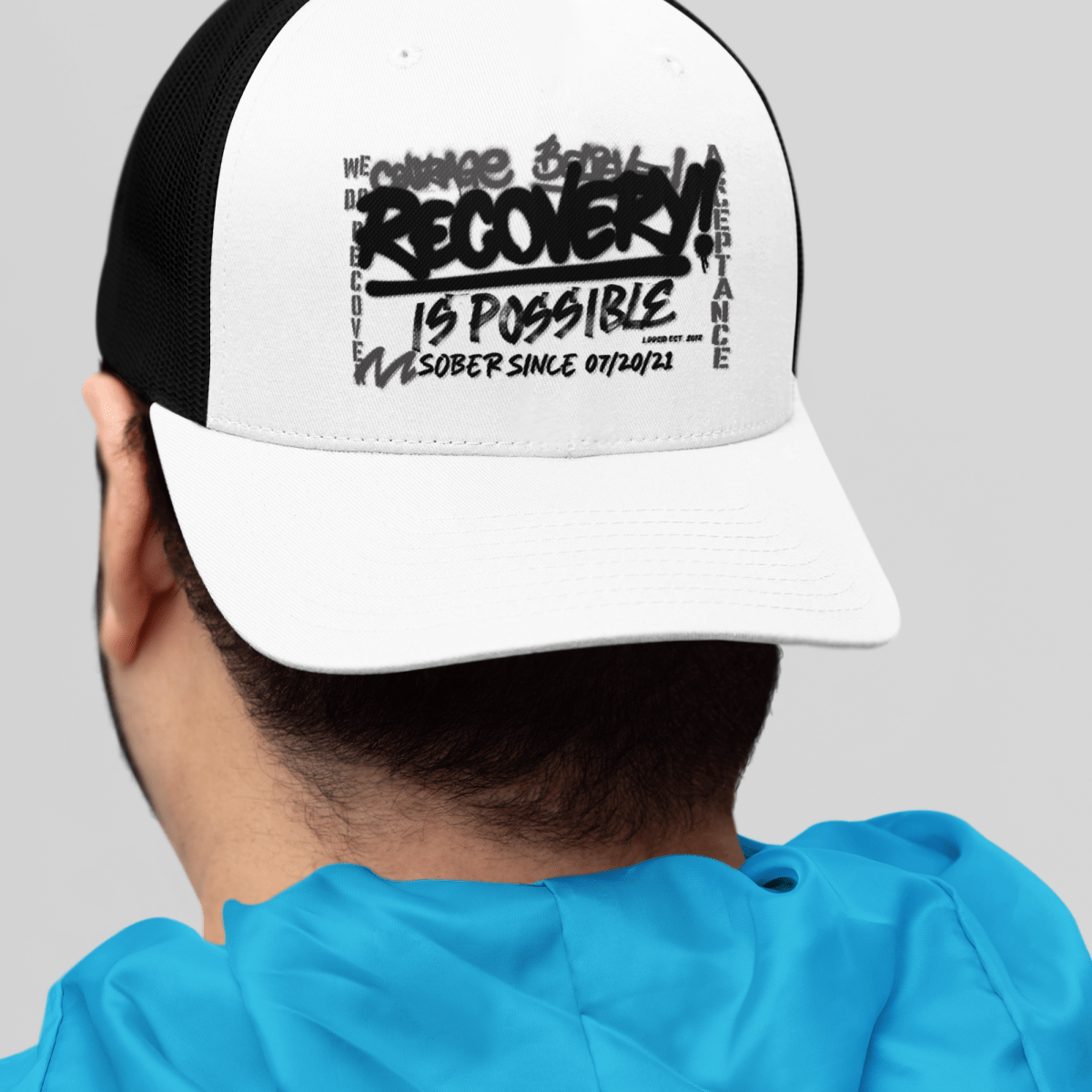 Men’s Recovery Is Possible Trucker Hat w/ Personalized Sobriety Date