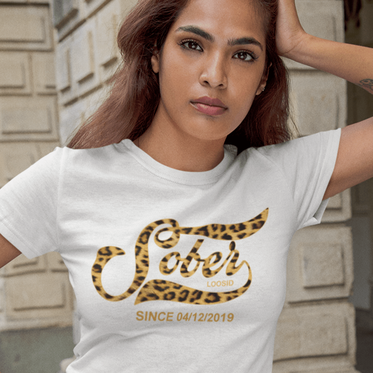 Leopard Sober Since T-Shirt w/ Personalized Sobriety Date