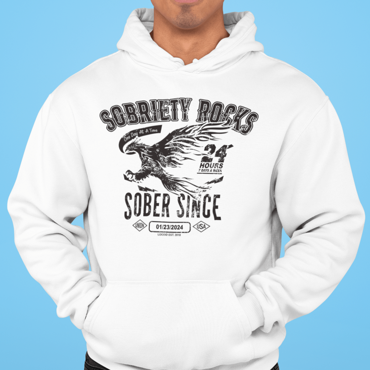 Sobriety Rocks | Men's Sober Since Hoodie with Custom Sobriety Date