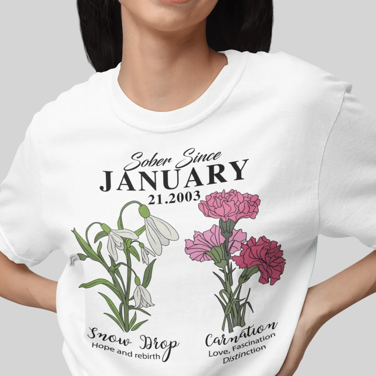 Loosid Sober Since Monthly Flower Tee Personalized with Your Sober Date Sober T Shirt featuring the design