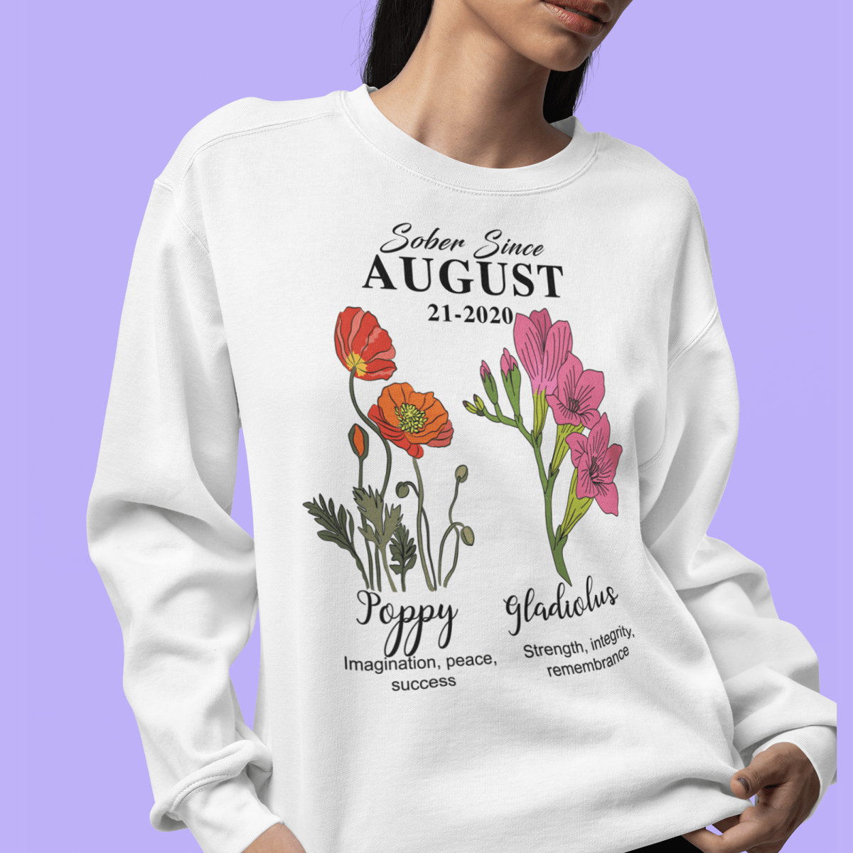 Sober Since Monthly Flower Sweatshirt – Personalized with Your Sober Date