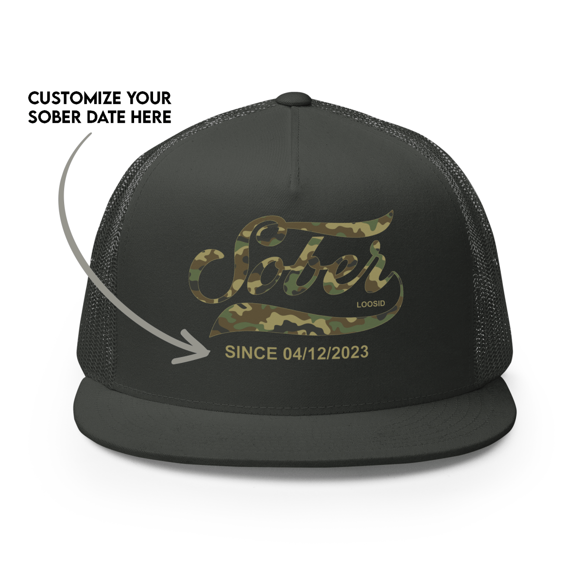 Sober Since Camo Trucker Hat w/Personalized Date