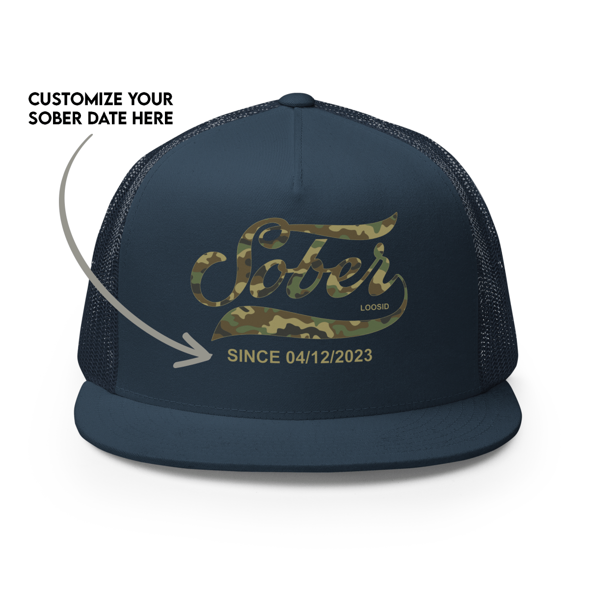 Sober Since Camo Trucker Hat w/Personalized Date