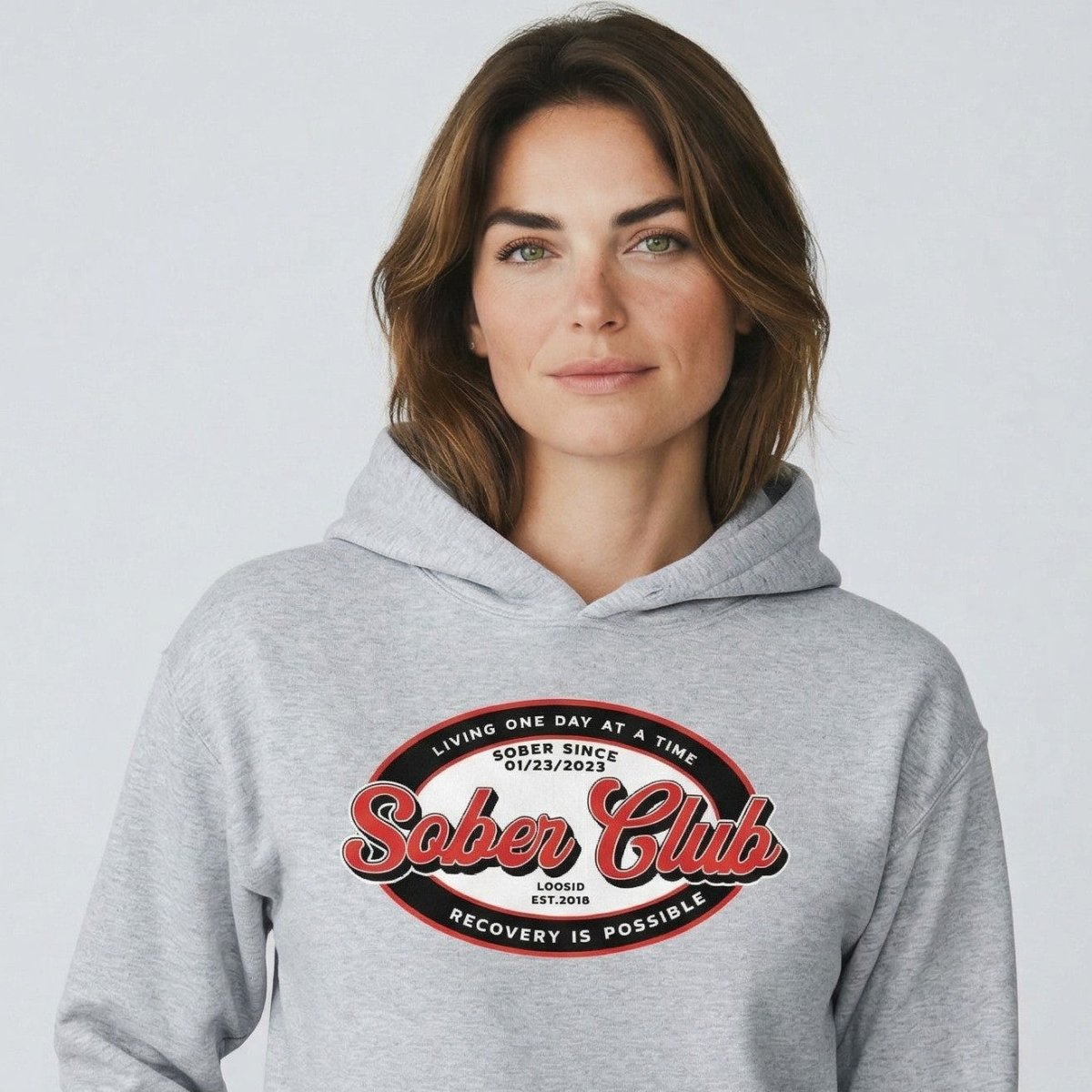 Sober Club Badge Unisex Hoodie with Custom Sobriety Date
