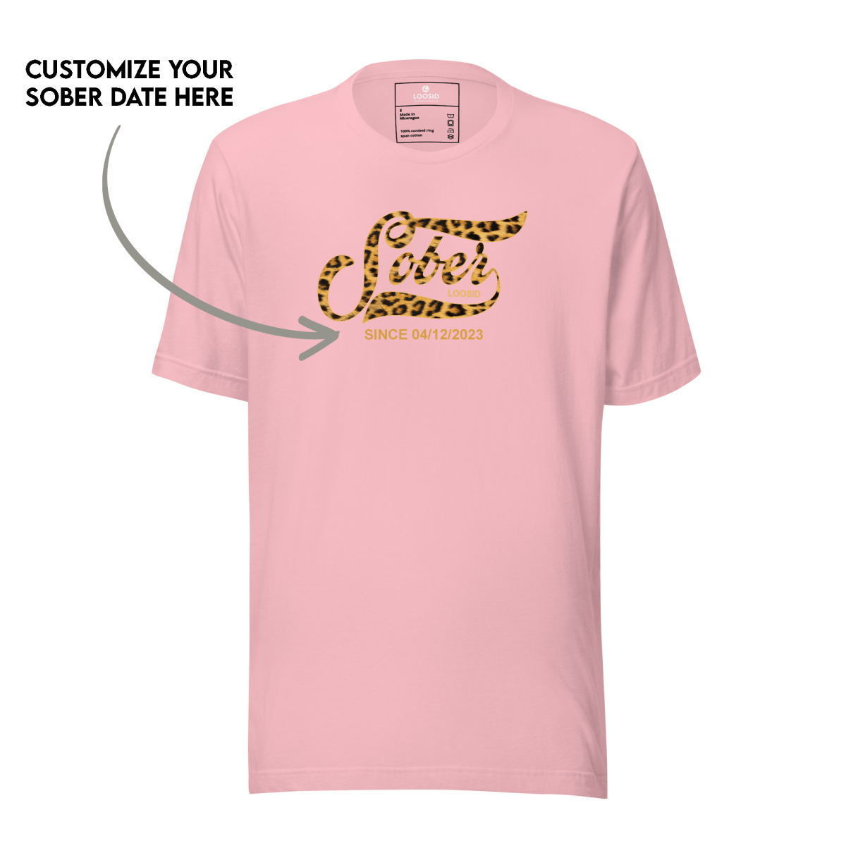 Leopard Sober Since T-Shirt w/ Personalized Sobriety Date