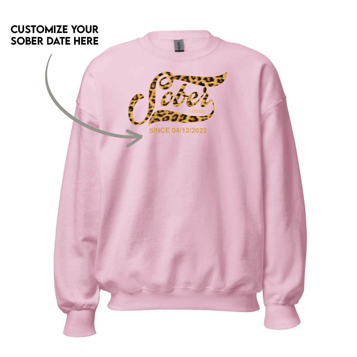 Leopard Sober Since Sweatshirt w/ Personalized Sobriety Date