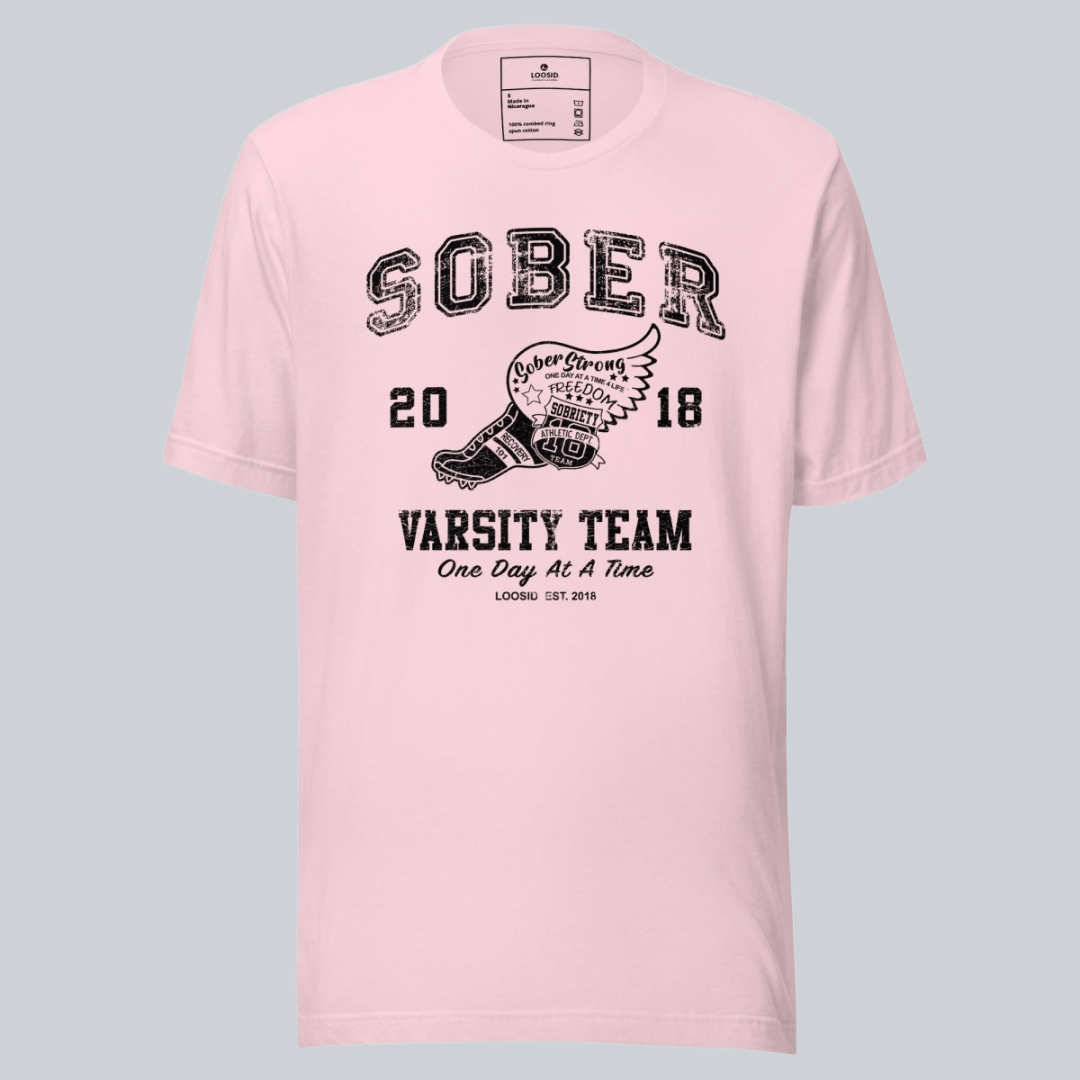 Close-up of the Sober Varsity graphic printed on a Sober Shirt (view 21)