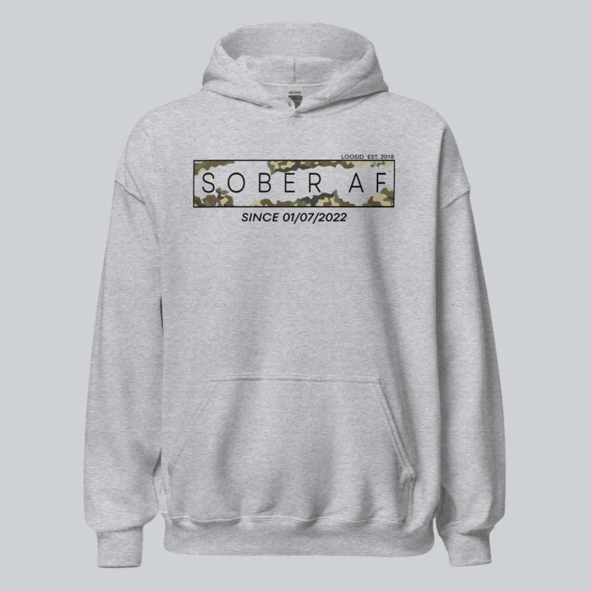 Recovery Hoodie | Men's Sober AF Camo Hoodie with Custom Sober Date