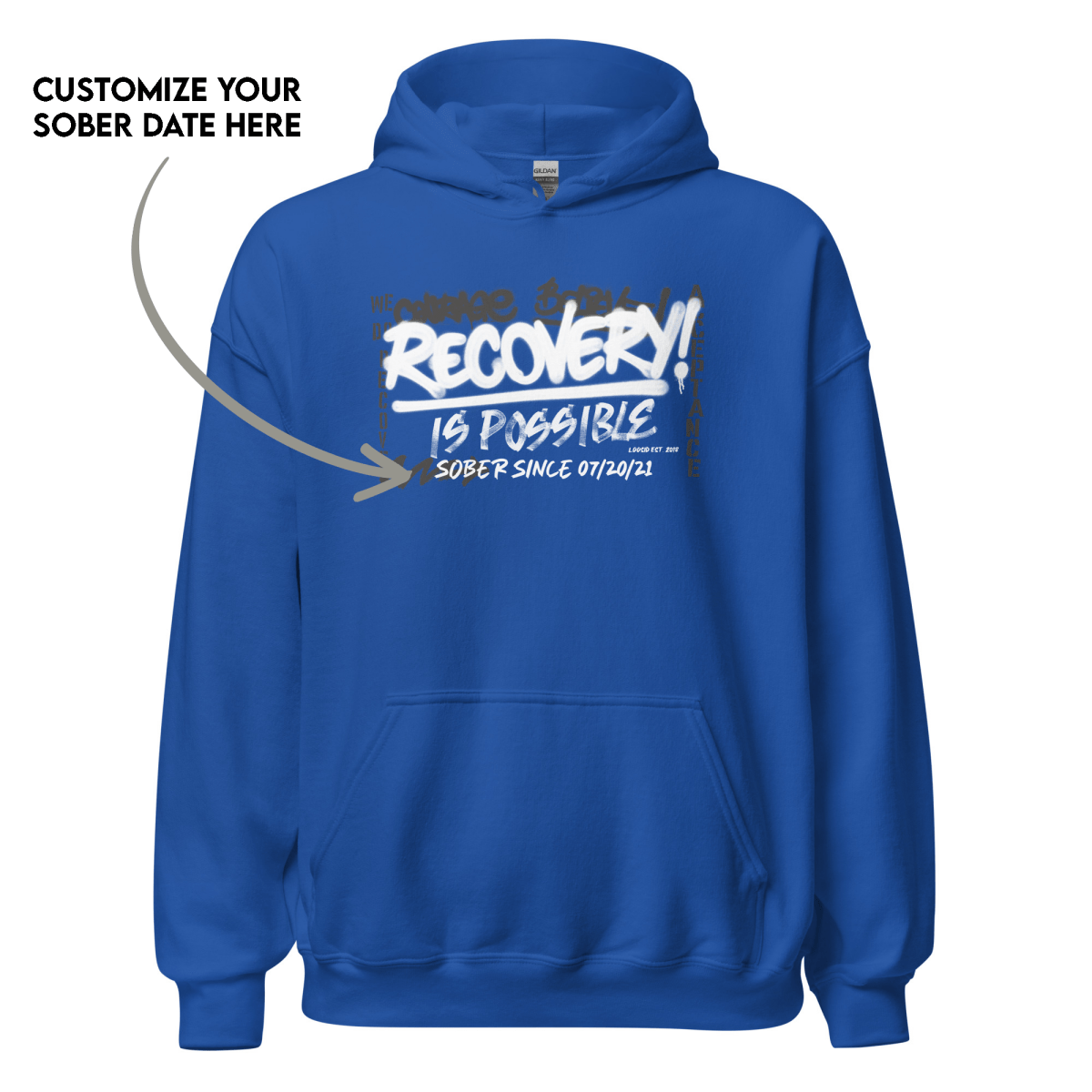 Recovery hoodie celebrating sobriety and resilience