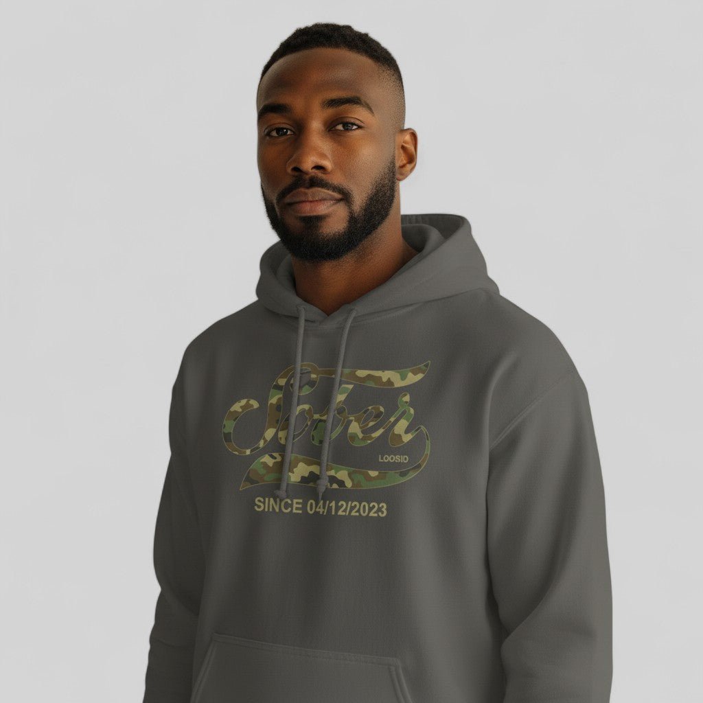 Recovery Hoodie | Sober Since Camo Hoodie with Personalized Date