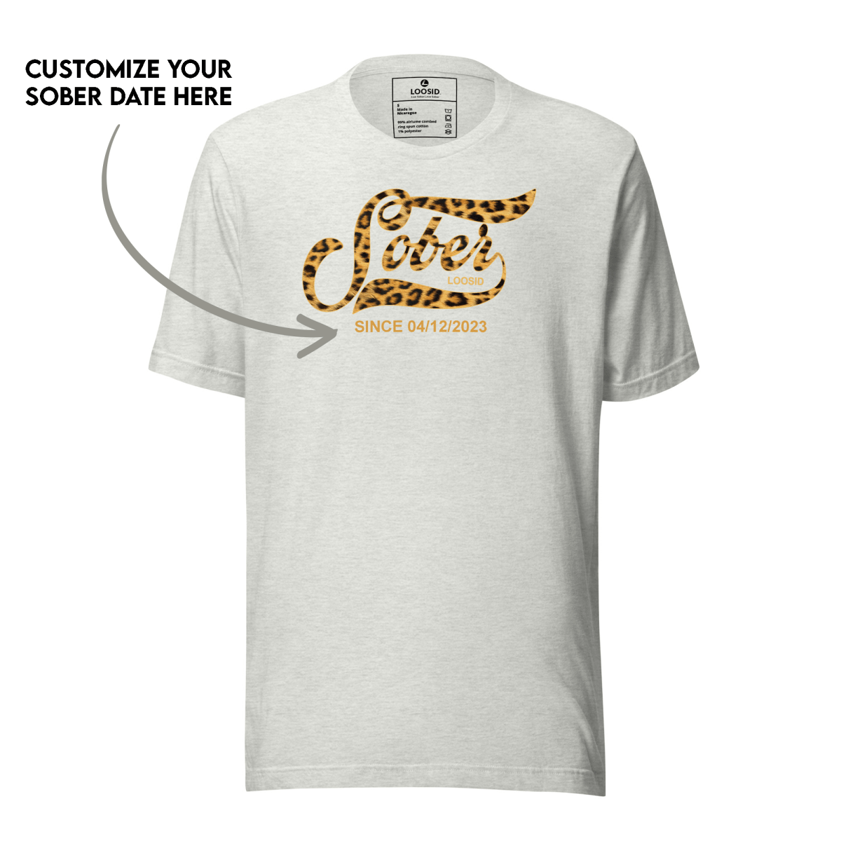 Leopard Sober Since T-Shirt w/ Personalized Sobriety Date