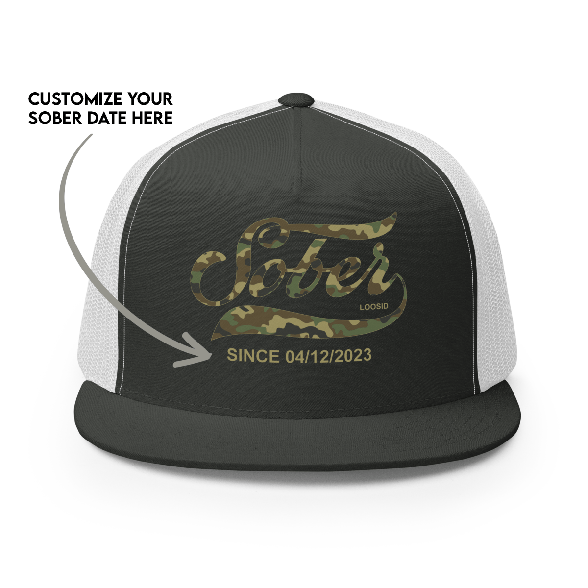 Sober Since Camo Trucker Hat w/Personalized Date