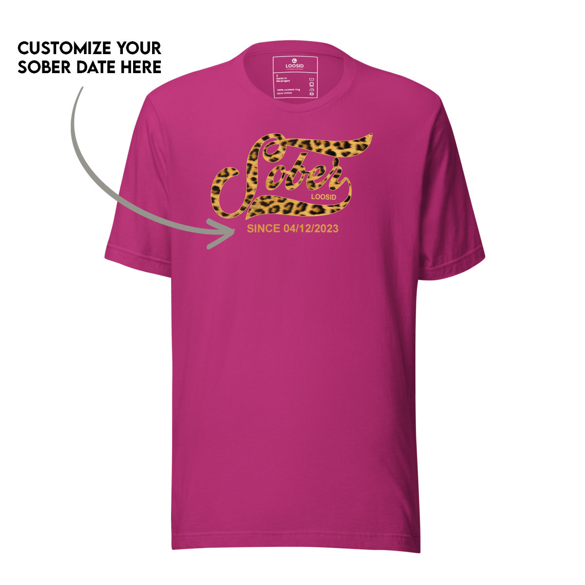 Leopard Sober Since T-Shirt w/ Personalized Sobriety Date