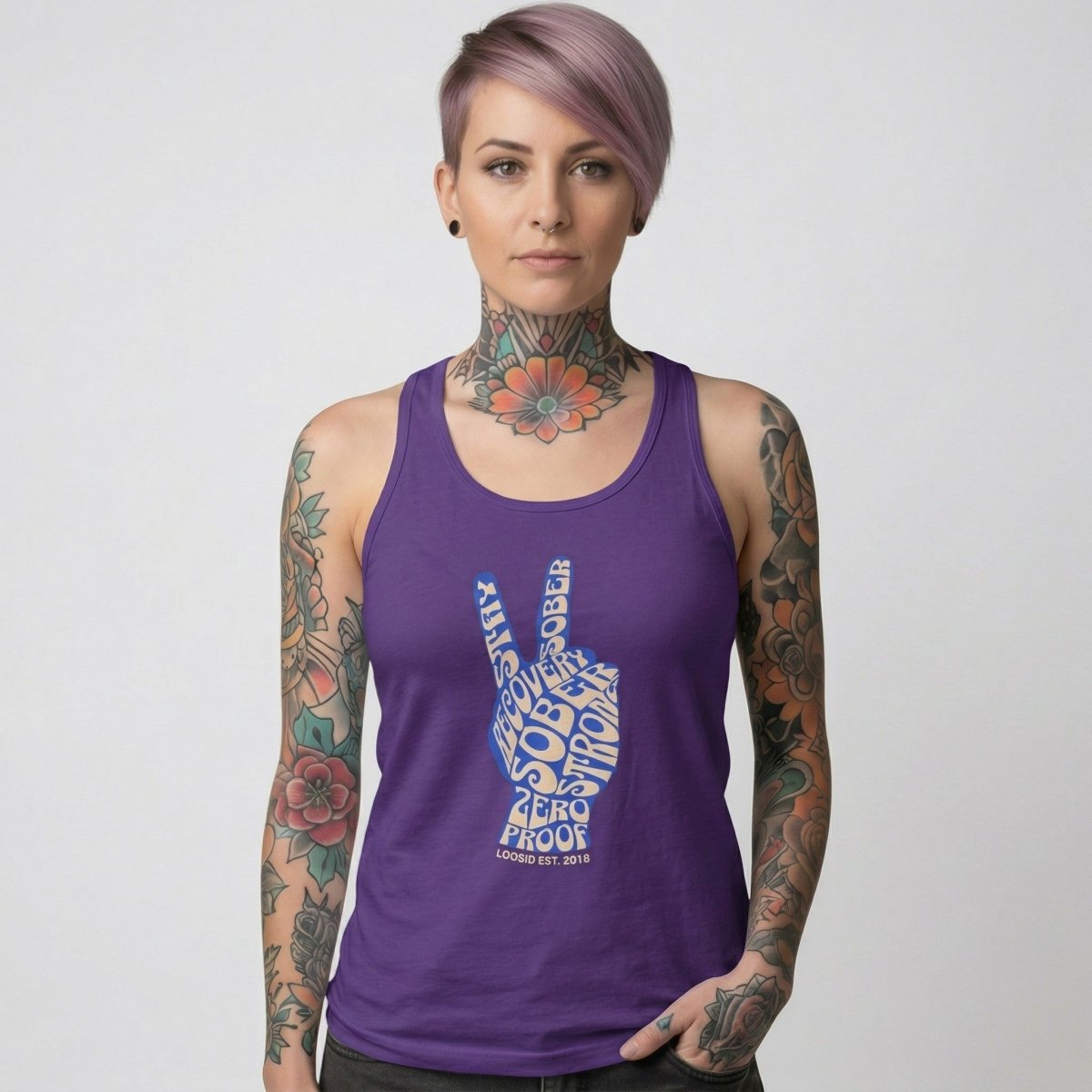 Peace & Sober Sober Tank Top flat lay styled image (view 13)
