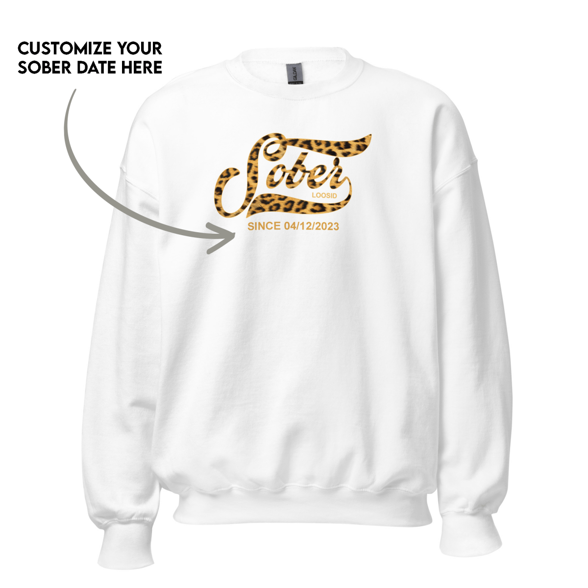 Leopard Sober Since Sweatshirt w/ Personalized Sobriety Date