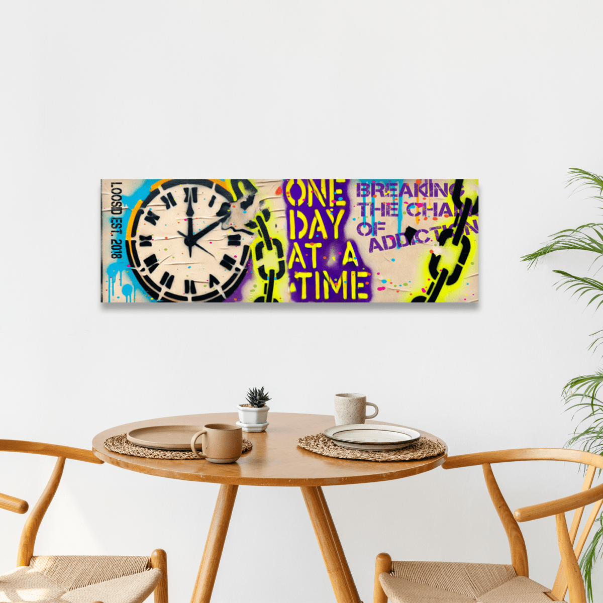 One Day at a Time Clock Printed Composite Sobriety Art flat lay styled image (view 3)