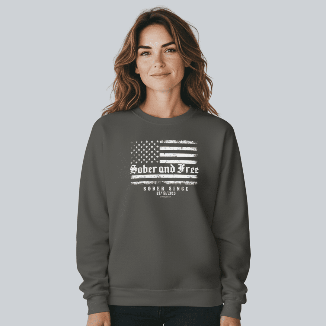 Sober and Free Sobriety Recovery Hoodie close-up view (view 12)