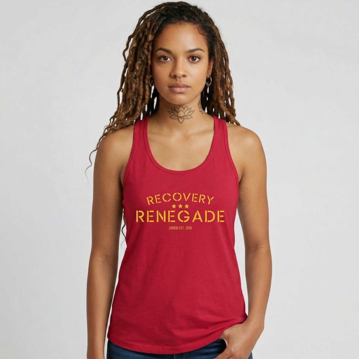 Recovery Renegade Sober Tank Top flat lay styled image (view 13)