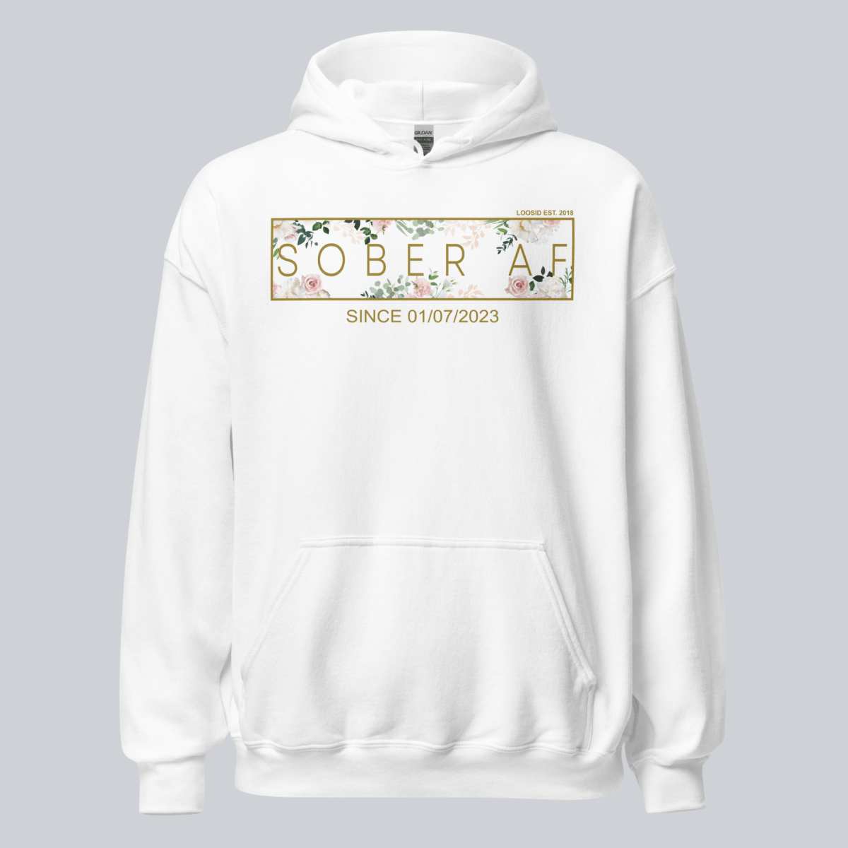 Recovery Hoodie | Women's Sober AF Flower Hoodie with Custom Date