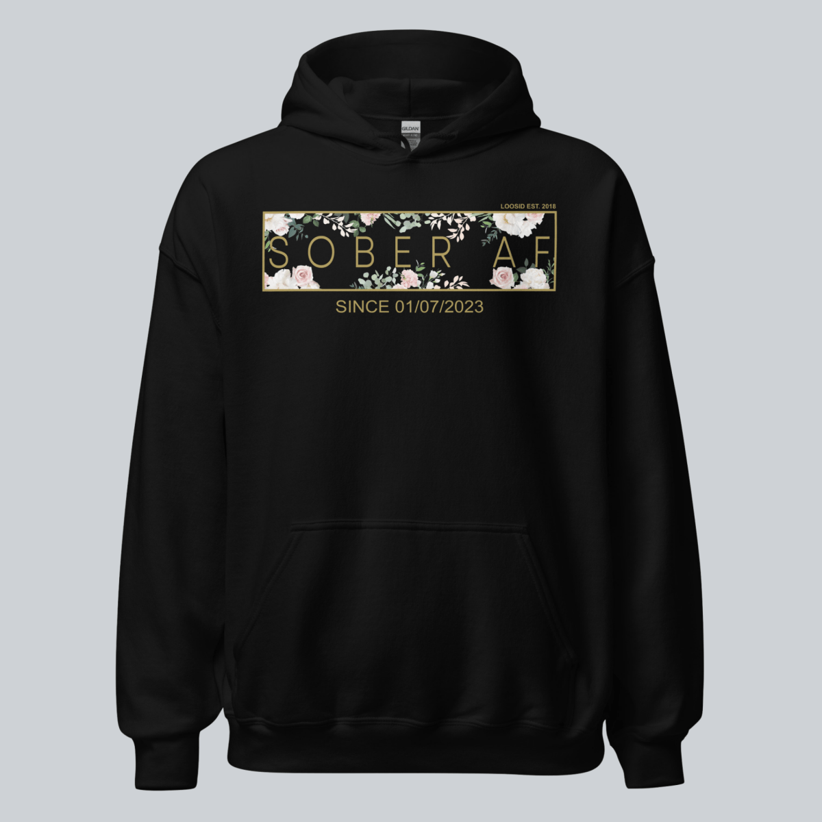 Recovery Hoodie | Women's Sober AF Flower Hoodie with Custom Date