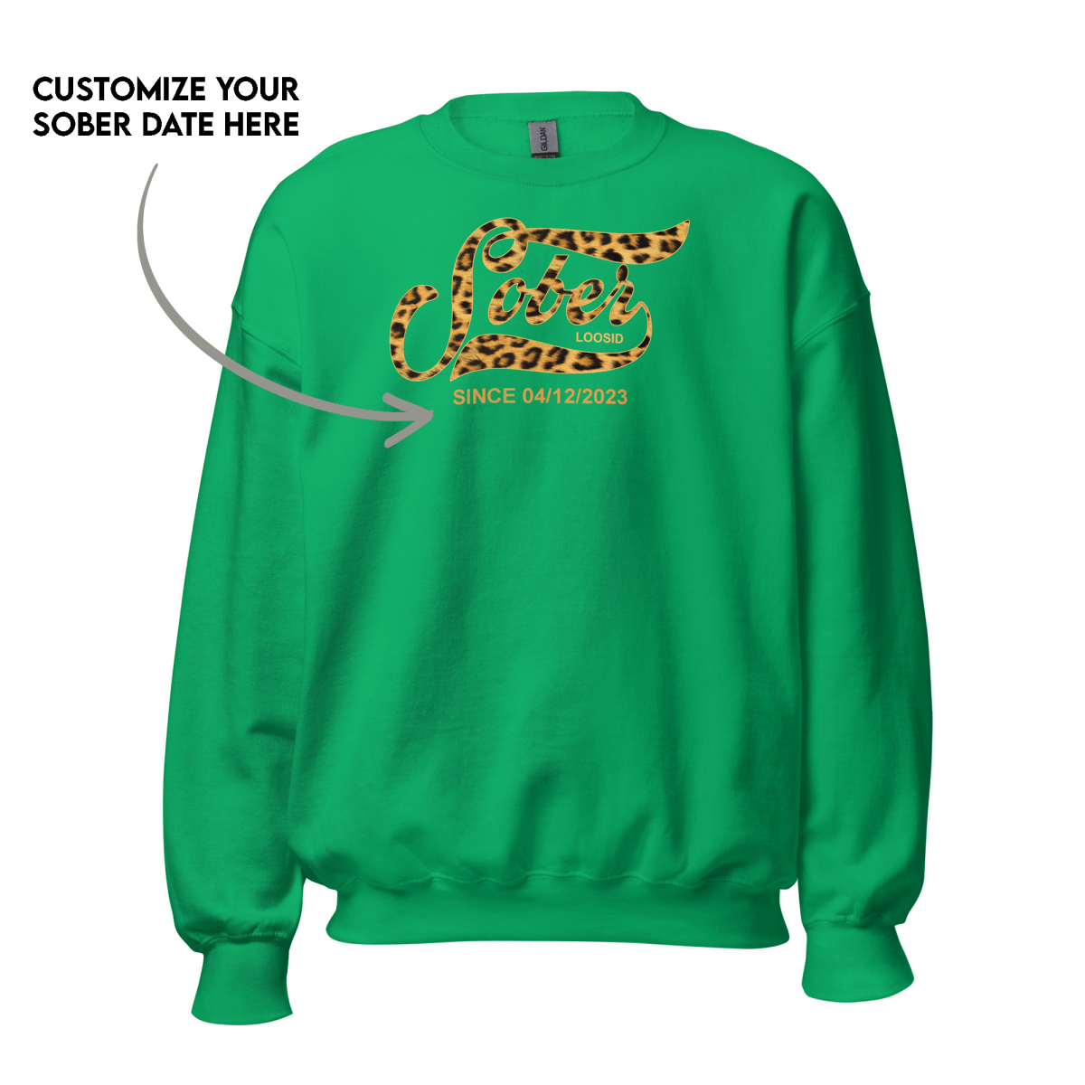 Leopard Sober Since Sweatshirt w/ Personalized Sobriety Date