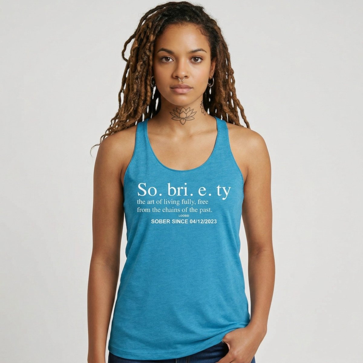 Sobriety Definition Women's Racerback Tank w/Personalize Sober Date
