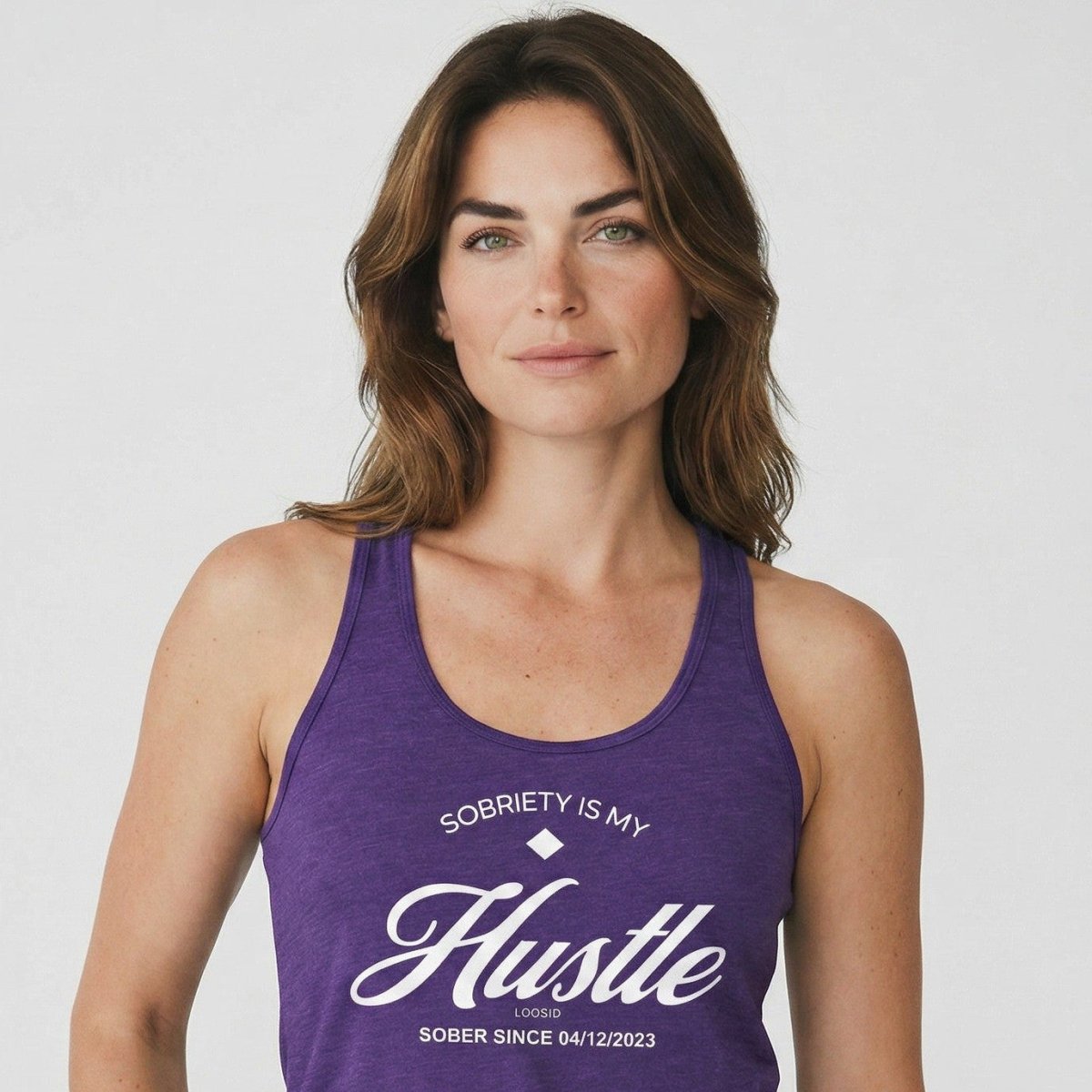 Hustle Women's Racerback Tank w/Personalize Sober Date