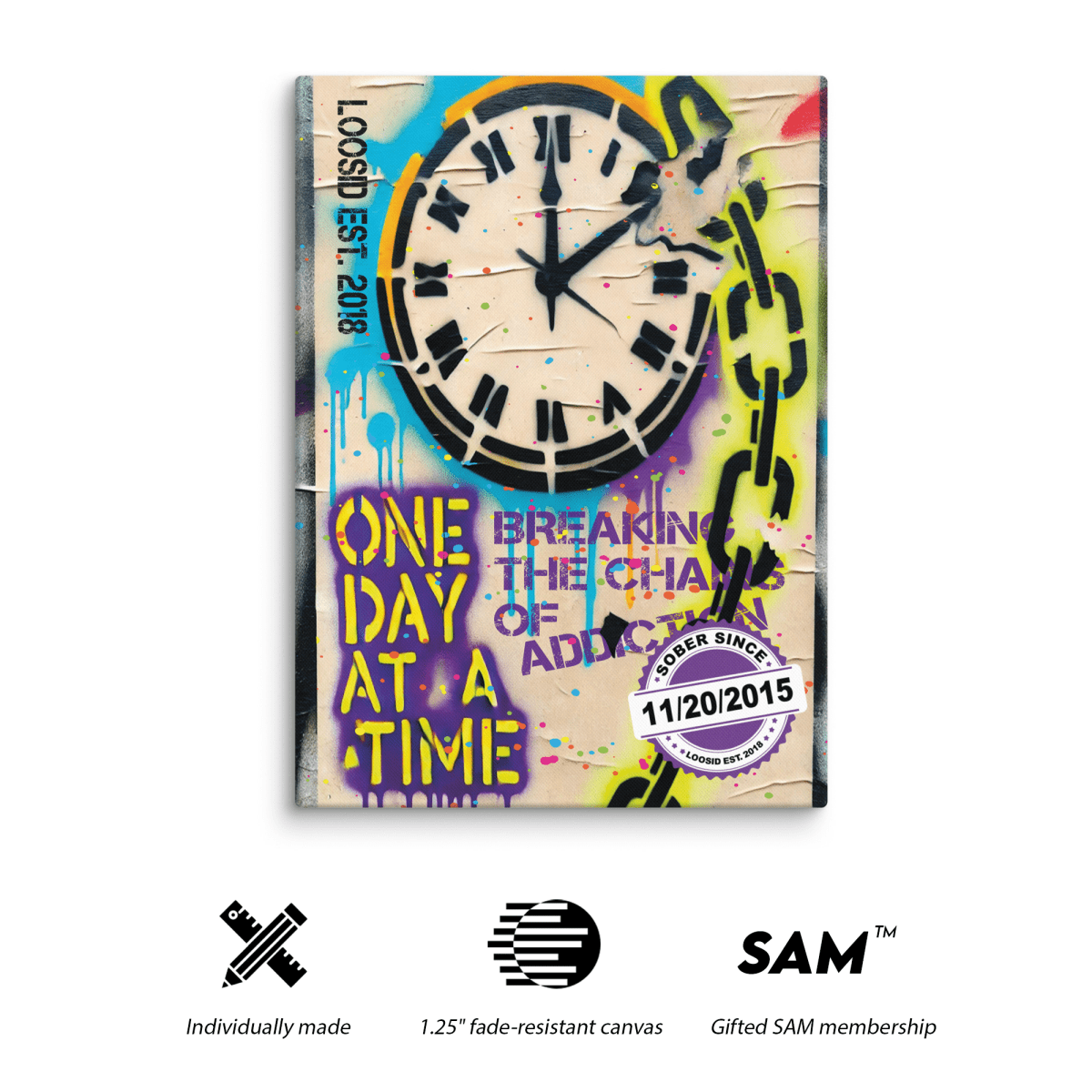 One Day At a Time Canvas w/ Personalized Sobriety Date