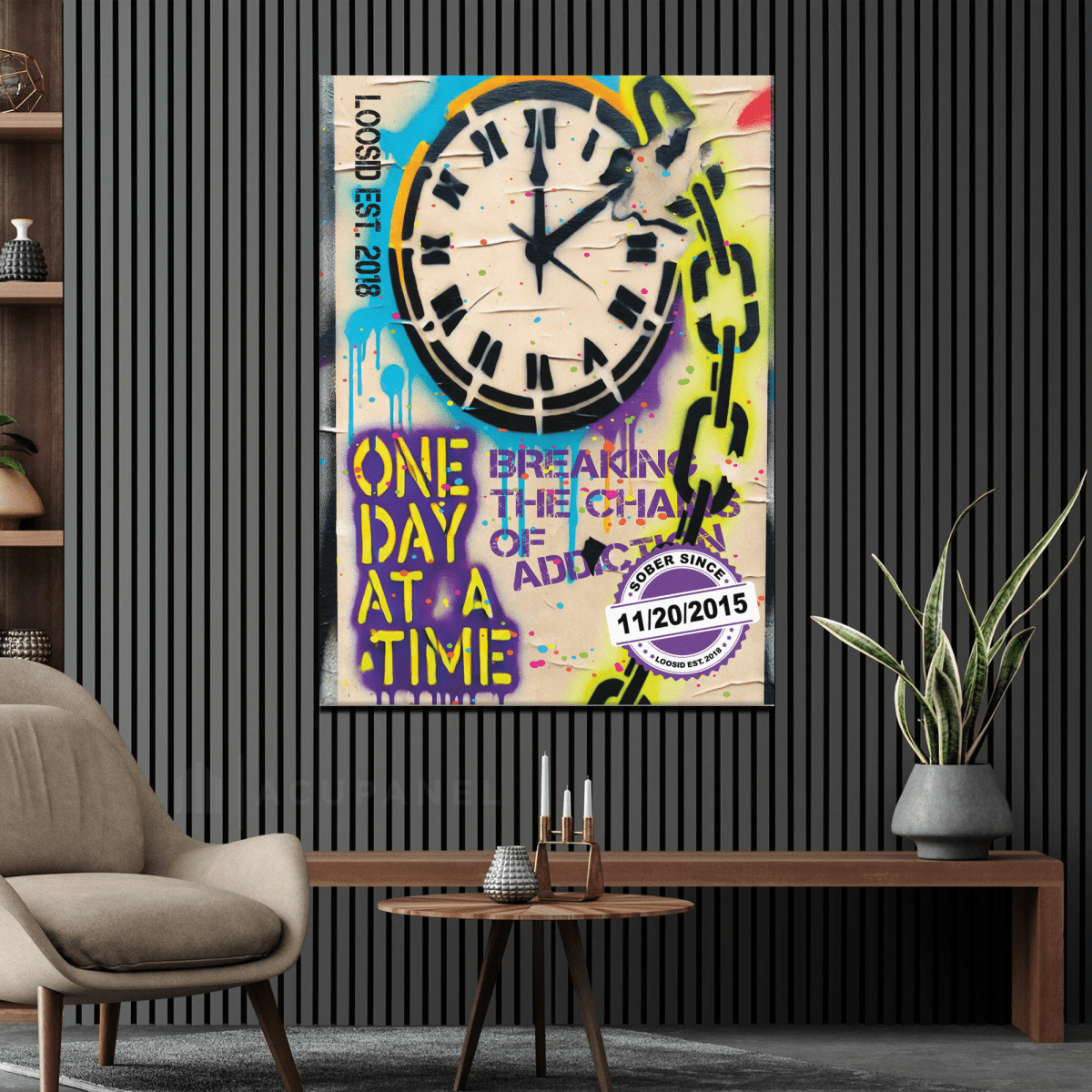 One Day At a Time Canvas w/ Personalized Sobriety Date