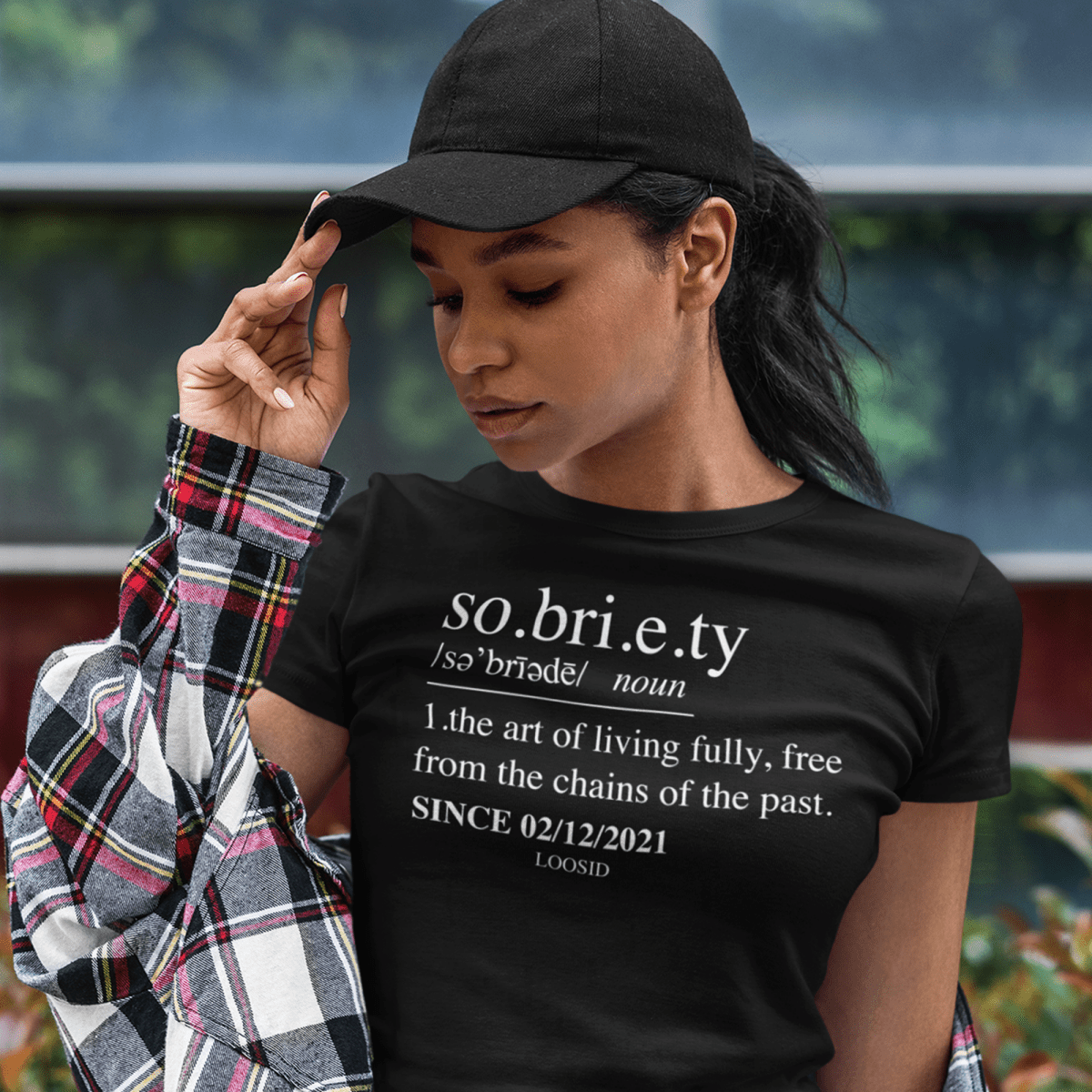 Sober T Shirt with minimalist definition graphic for sober pride