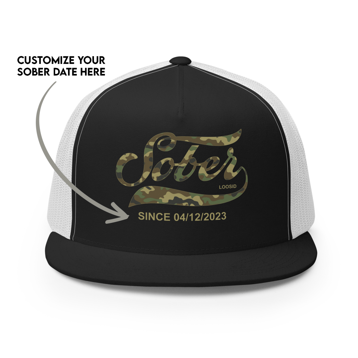 Sober Since Camo Trucker Hat w/Personalized Date