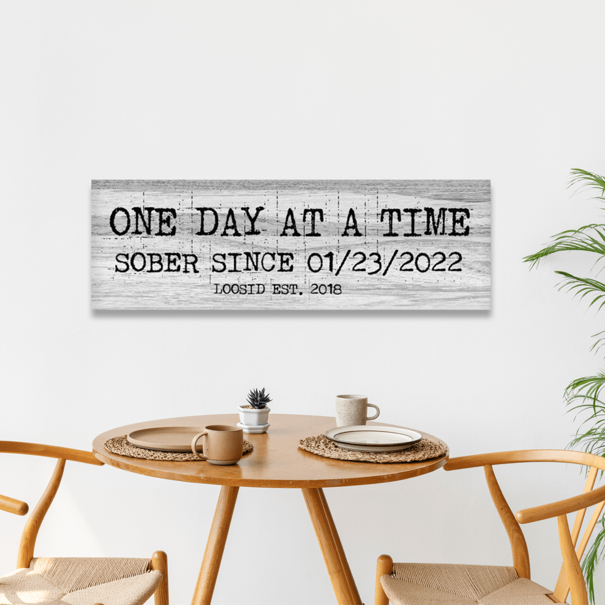 One Day At A Time Printed Composite White Wood Sign w/ Personalized Sobriety Date