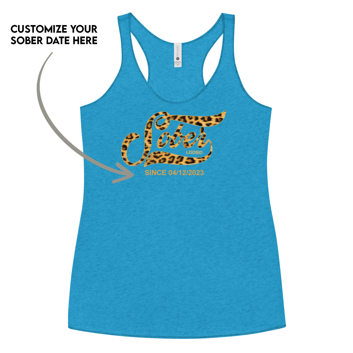 Leopard Sober Since Racerback Tank w/ Personalized Sobriety Date