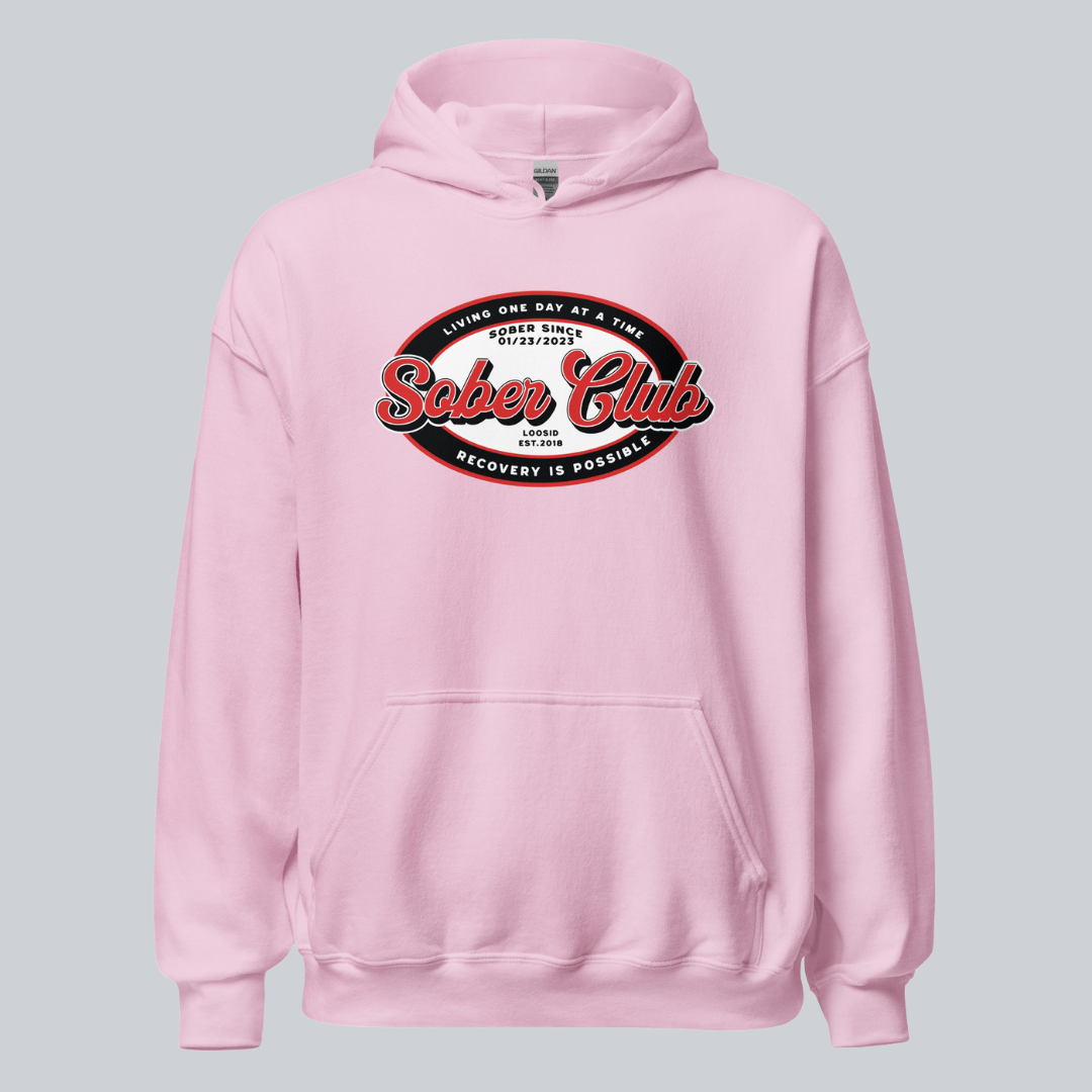 Sober Club Badge Unisex Hoodie with Custom Sobriety Date