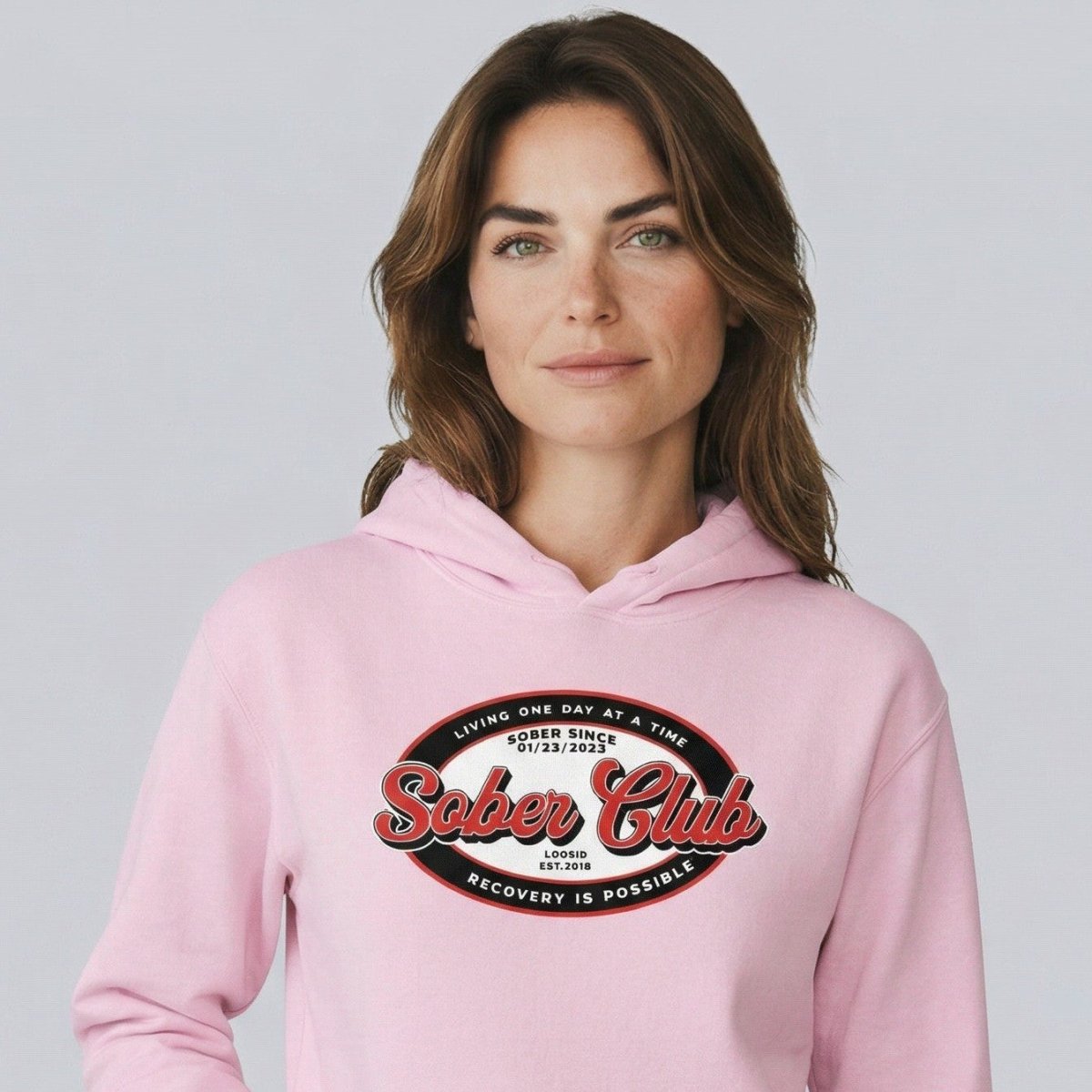 Sober Club Badge Unisex Hoodie with Custom Sobriety Date