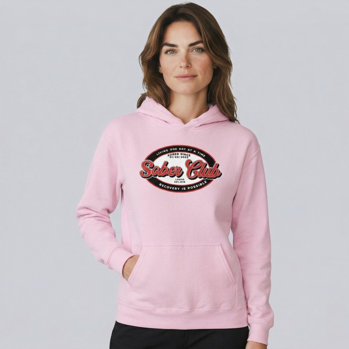 Sober Club Badge Unisex Hoodie with Custom Sobriety Date