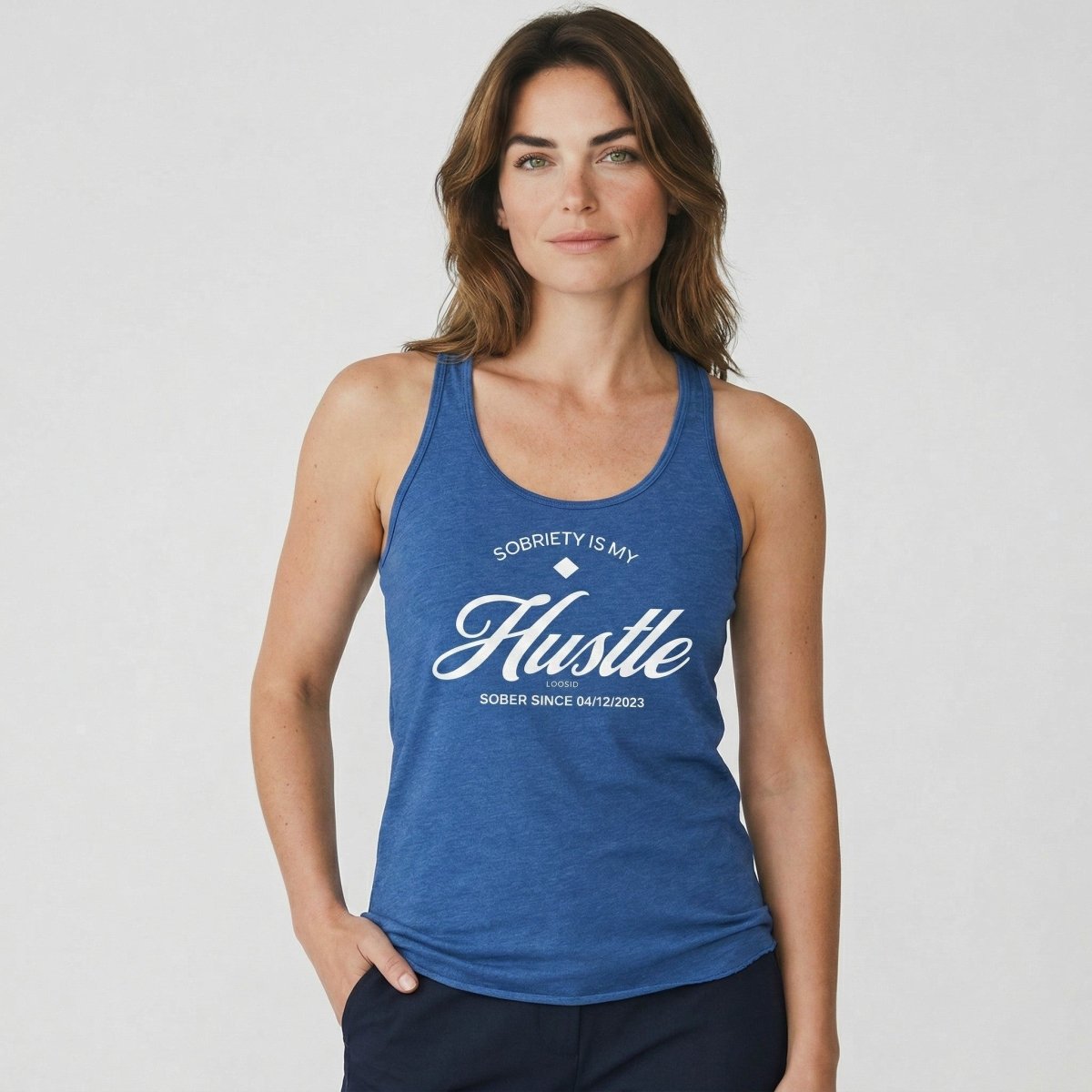 Hustle Women's Racerback Tank w/Personalize Sober Date