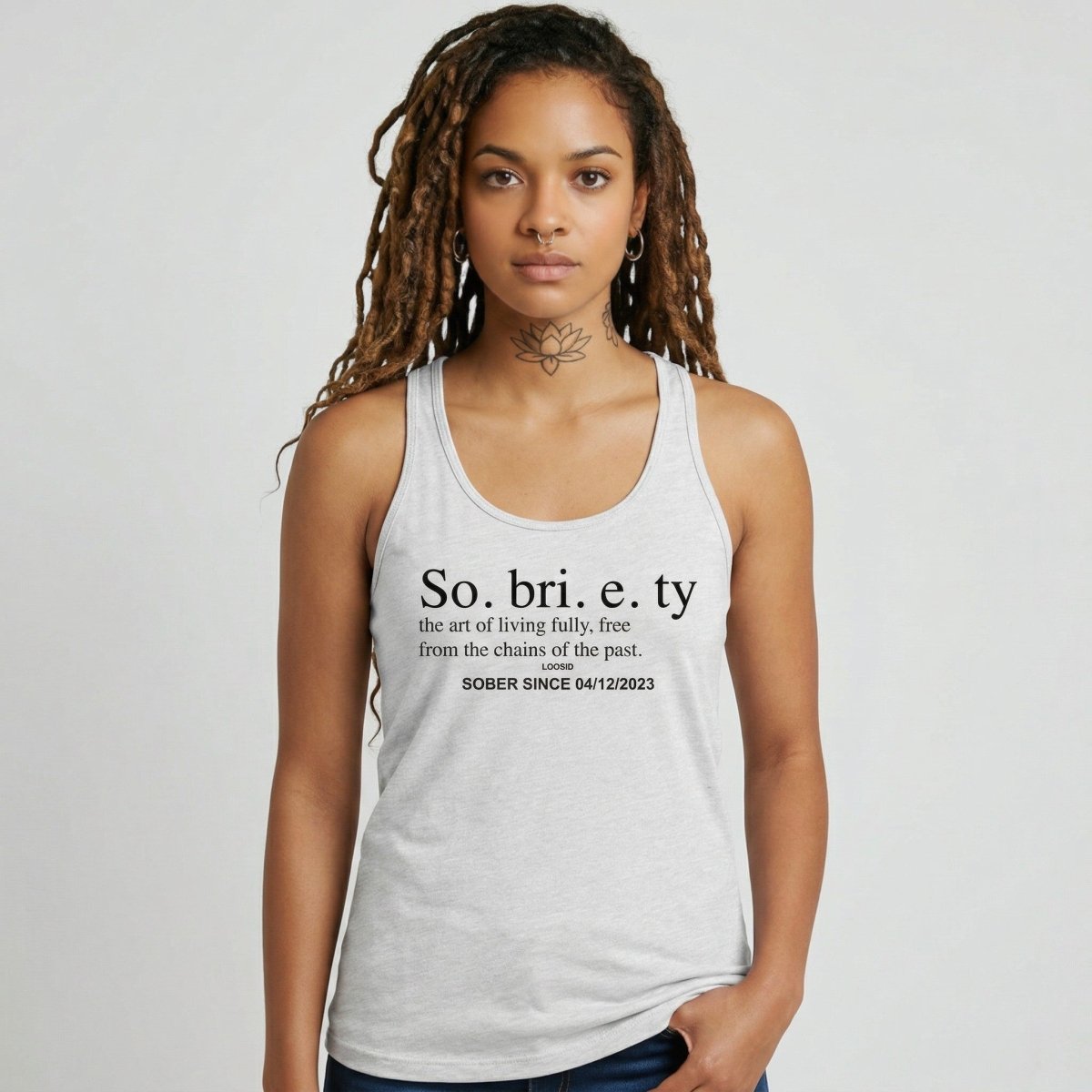 Sobriety Definition Women's Racerback Tank w/Personalize Sober Date