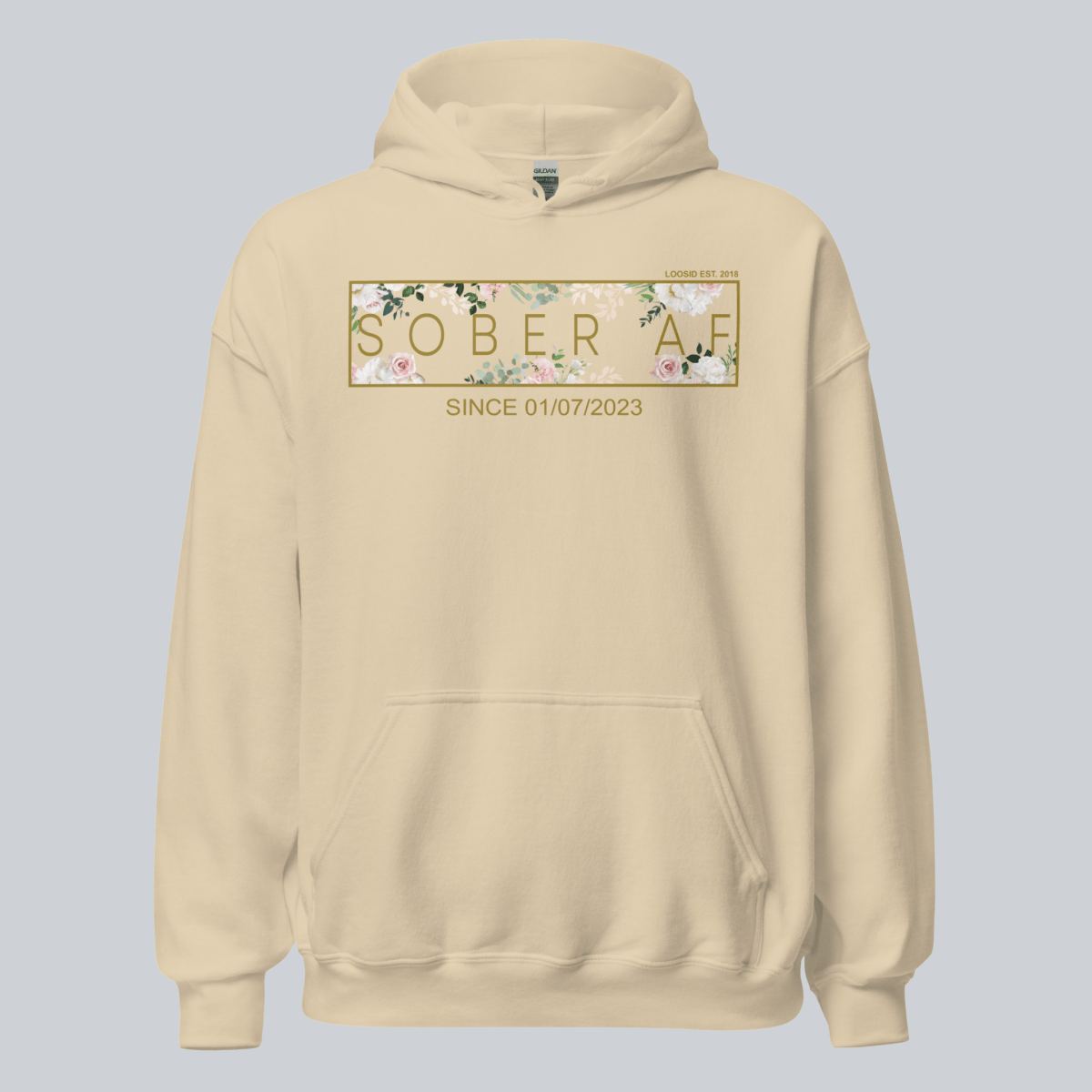Recovery Hoodie | Women's Sober AF Flower Hoodie with Custom Date