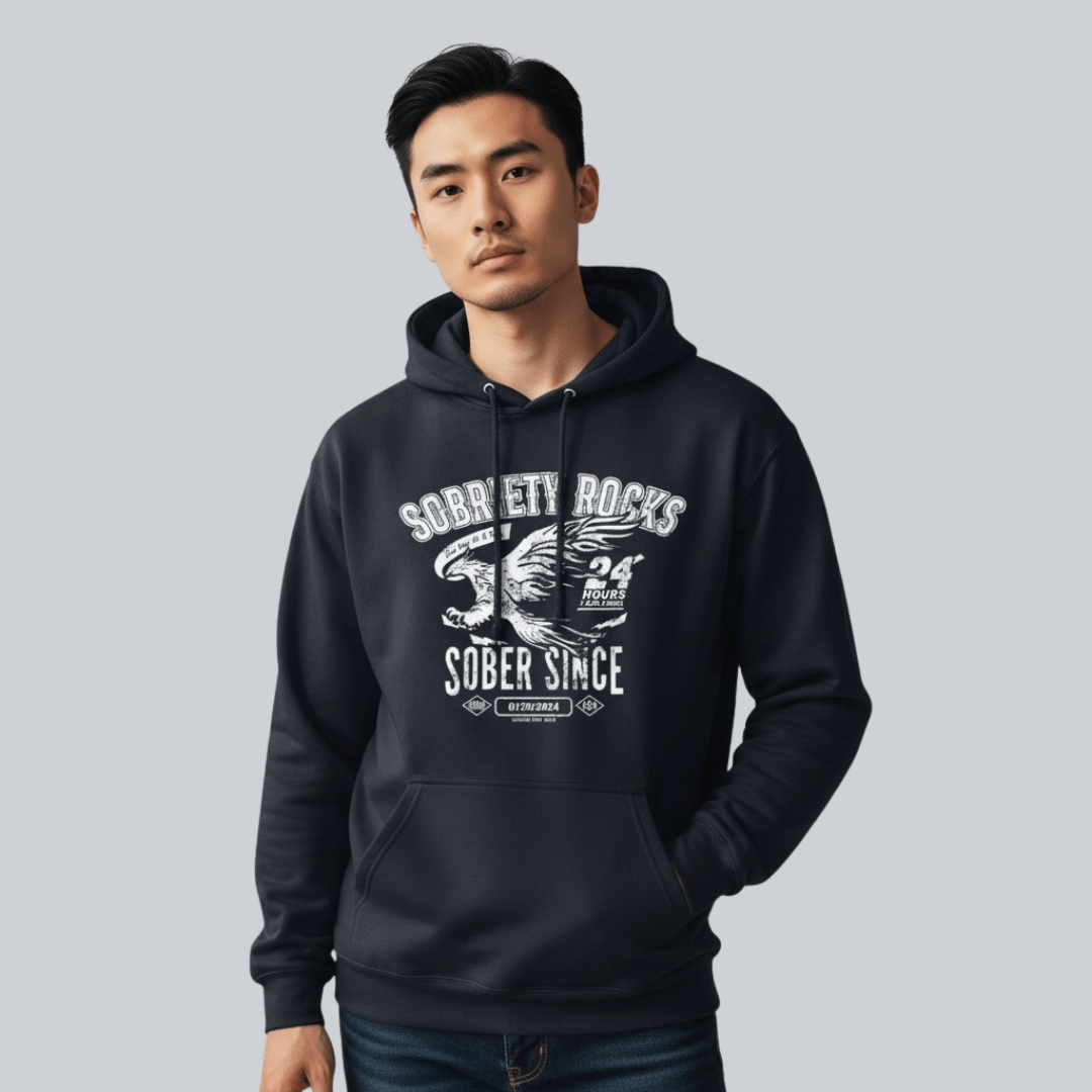 Sobriety Rocks | Men's Sober Since Hoodie with Custom Sobriety Date