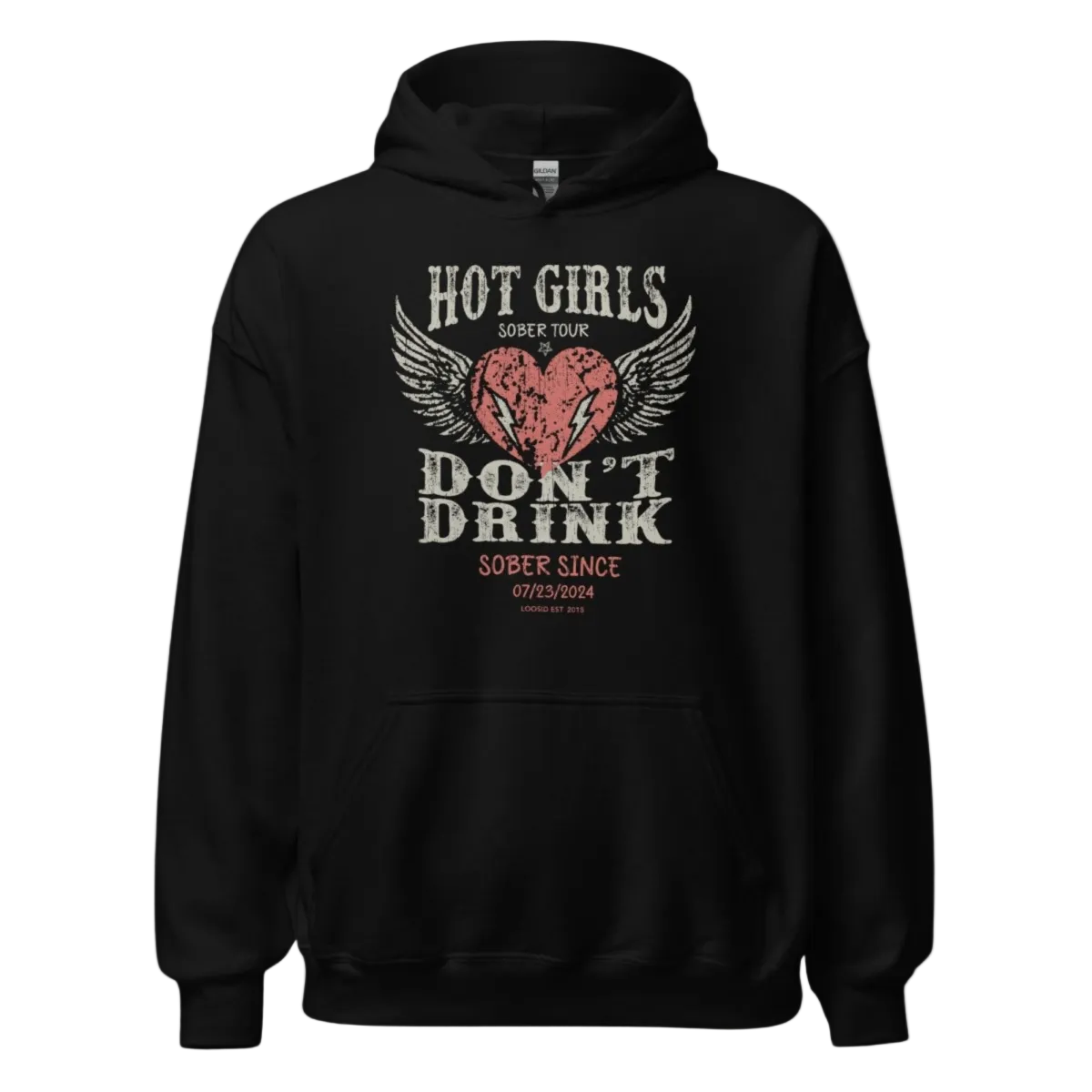 Hot Girls Don't Drink Custom Sobriety Date Recovery Hoodie side view (view 6)