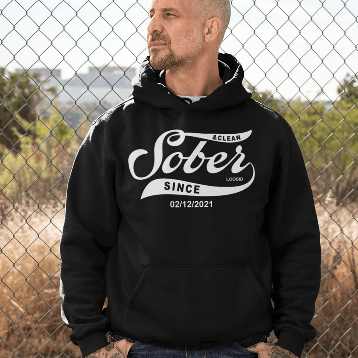 Men Sober Since Hoodie w/ Personalized Sobriety Date